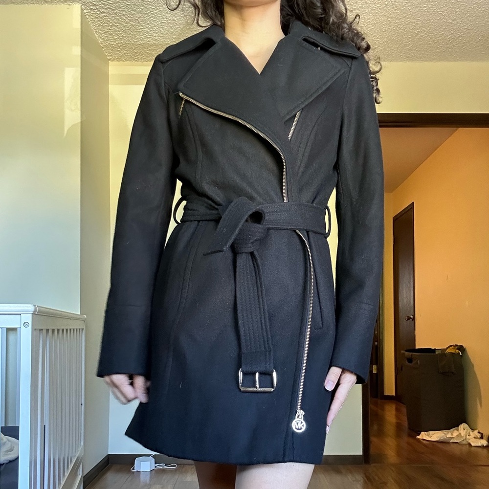 Michael Kors Peacoat Zip Up Jacket with Belt